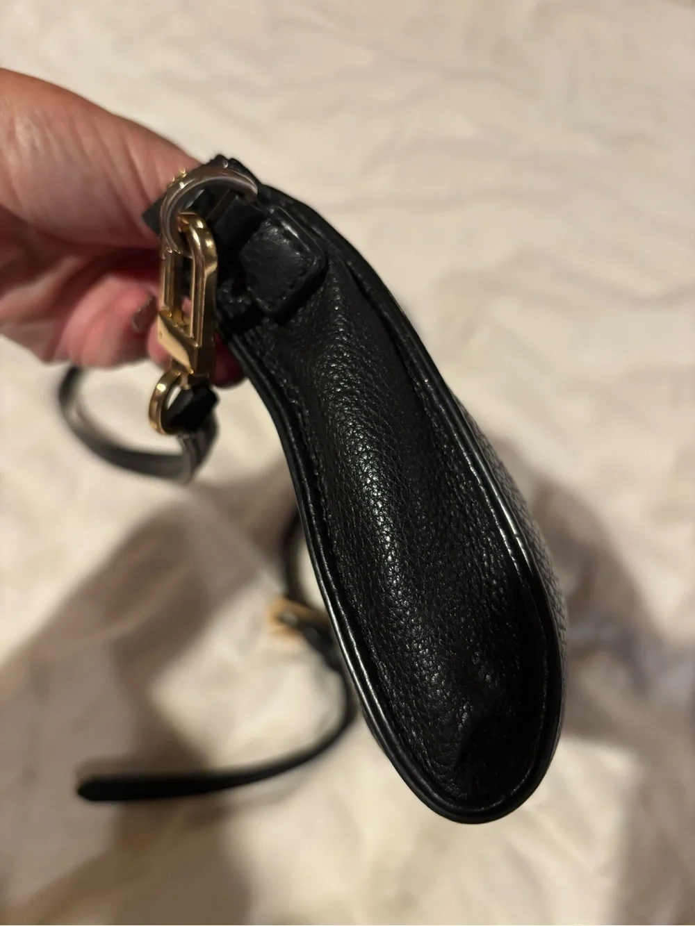 Tory Burch Black Pebble Leather Crossbody Small Bag With Gold Zipper